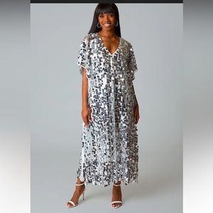❤️NWT Buddy Love Atlas Silver Overcast Sequin Caftan Dress